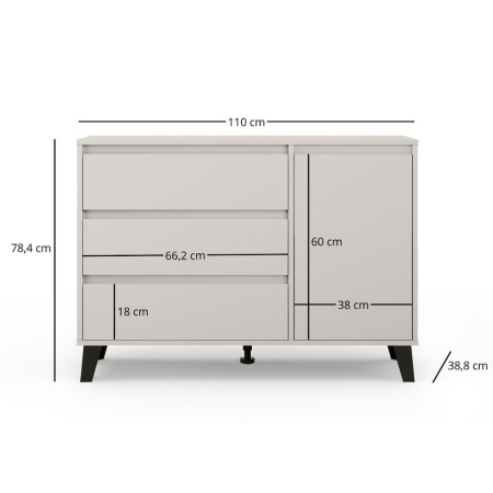 Comoda BORG, 1 usa, 3 sertare, casmir, 110x38,8x78,4 cm [5]