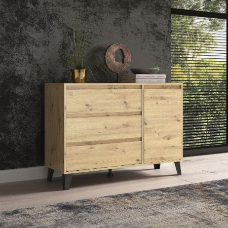 Comoda BORG, 1 usa si 3 sertare, stejar artisan, 110x38,8x78,4 cm [9]