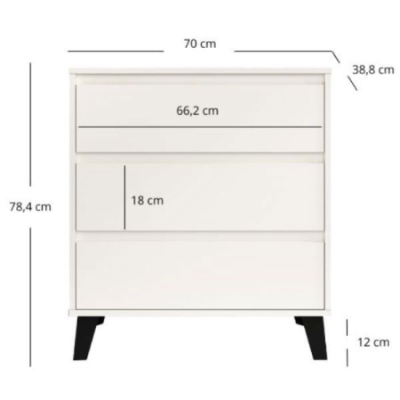 Comoda BORG, 3 sertare, alb, 70x38,8x78,4 cm [4]