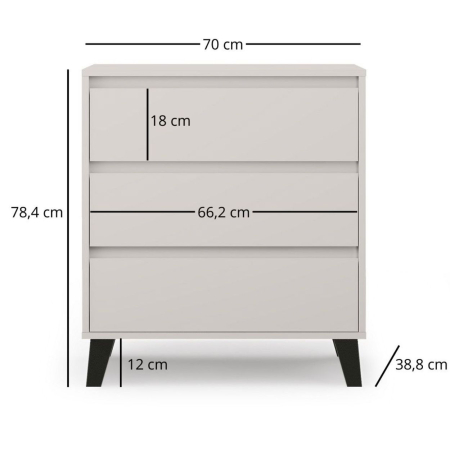 Comode - Comoda BORG, 3 sertare, casmir, 70x38,8x78,4 cm