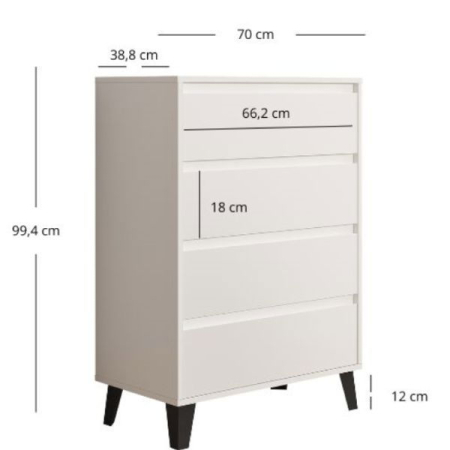 Comoda BORG, 4 sertare, alb, 70x38,8x99,4 cm [4]