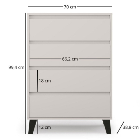 Colectia BORG - Comoda BORG, 4 sertare, casmir, 70x38,8x99,4 cm
