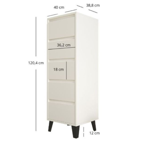 Comode - Comoda BORG, 5 sertare, alb, 40x38,8x120,4 cm