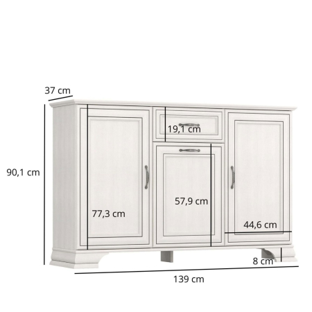 Comode - Comoda cu 3 usi si 1 sertar TIFFANY II, crem fineline, 139x37x90,1 cm