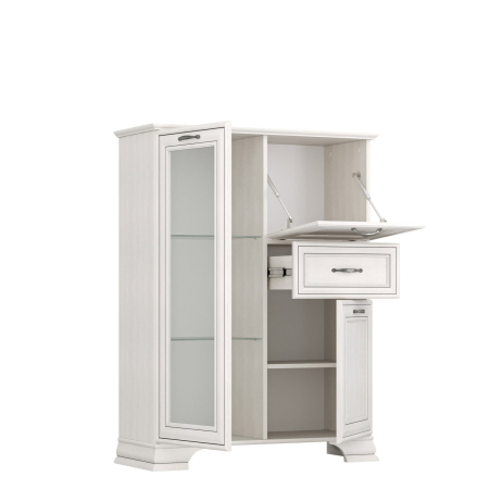 Comode - Comoda cu vitrina cu 3 usi si 1 sertar TIFFANY II, geam, crem fineline, 94x37x125,3 cm