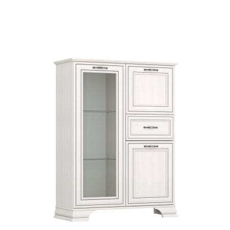 Comode - Comoda cu vitrina cu 3 usi si 1 sertar TIFFANY II, geam, crem fineline, 94x37x125,3 cm