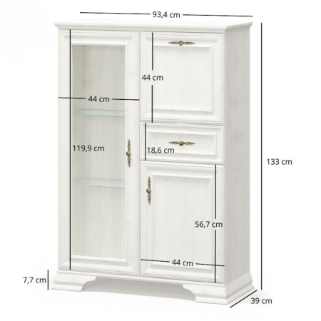 Comode - Comoda cu vitrina IRYS, 3 usi, 1 sertar, geam, pin anderson, 93,4x39x133 cm