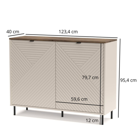 Comoda EVO, 2 usi, casmir + stejar castello, 123,4x40x95,4 cm [4]