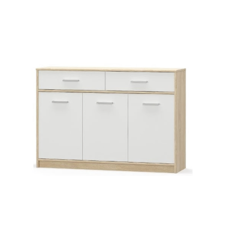 Colectia TIPS - Comoda TIPS, 3 usi, 2 sertare, stejar sonoma + alb, 123,2x34,3x85,5 cm