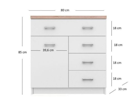 Comode - Comoda TOP MIX, 1 usa, 4 sertare, alb, 80x33x85 cm
