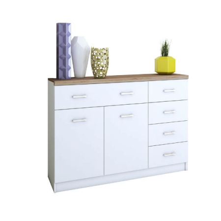 Colectia TOP MIX - Comoda TOP MIX, 2 usi, 5 sertare, alb, 120x33x85 cm
