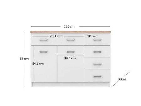 Colectia TOP MIX - Comoda TOP MIX, 2 usi, 5 sertare, alb, 120x33x85 cm