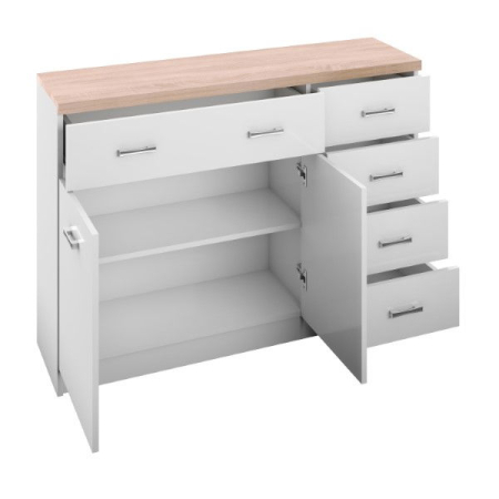 Colectia TOP MIX - Comoda TOP MIX, 2 usi, 5 sertare, alb, 120x33x85 cm