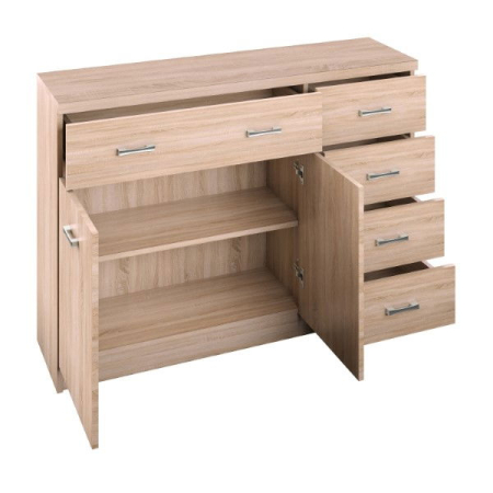 Comode - Comoda TOP MIX, 2 usi, 5 sertare, stejar sonoma, 120x33x85 cm