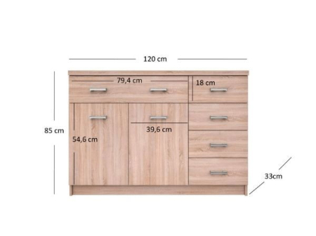 Comode - Comoda TOP MIX, 2 usi, 5 sertare, stejar sonoma, 120x33x85 cm