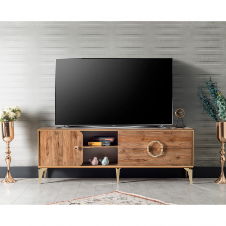 Comode - Comoda TV ANGEL, cu sertare si spatii depozitare, alun, 180x36x64 cm - ExpoMob