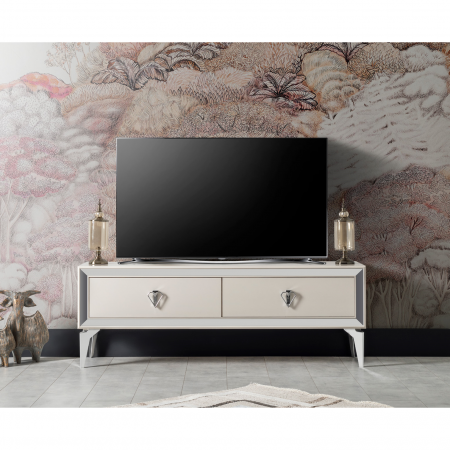 Comode - Comoda TV LAZIO, cu sertare, crem, 138x38x49 cm - ExpoMob