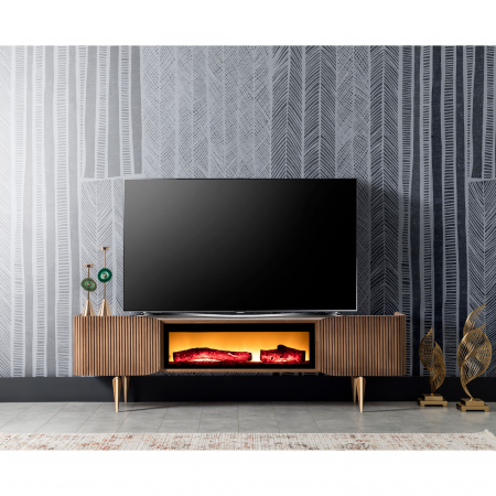 Comode - Comoda TV MARSILYA, cu semineu, alun, 180x38x52 cm - ExpoMob