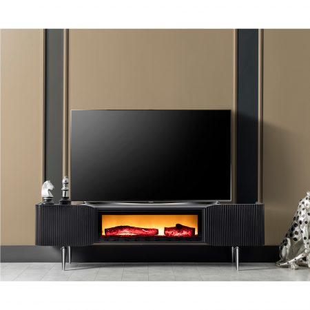 Comode - Comoda TV MARSILYA, cu semineu, negru, 180x38x52 cm - ExpoMob