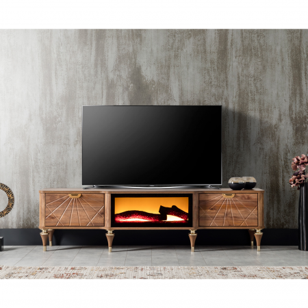 Comode - Comoda TV MONACO, cu semineu, alun, 180x40x48 cm - ExpoMob