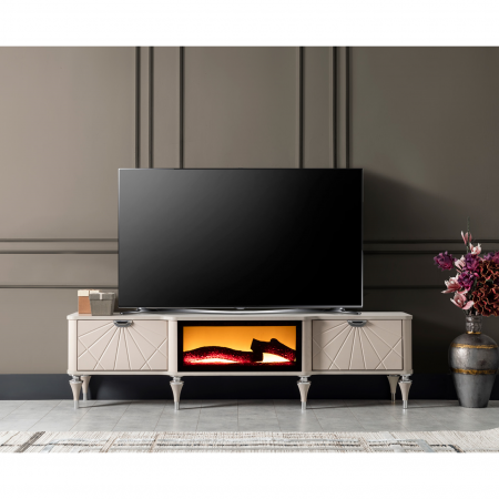 Comode - Comoda TV MONACO, cu semineu, bej, 180x40x48 cm - ExpoMob