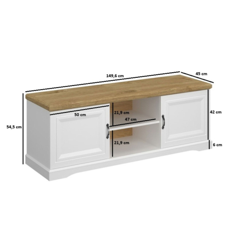 Colectia RIVA - Comoda TV RIVA, 2 usi, alb + stejar harbor, 149,6x45x54,5 cm