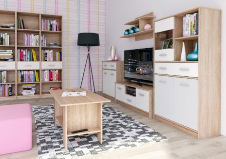 Colectia TIPS - Comoda TV TIPS, 2 usi, 1 sertar, stejar sonoma + alb, 123,2x38,3x42,5 cm