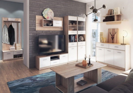 Comoda TV TIPS, 2 usi, 1 sertar, stejar sonoma + alb, 123,2x38,3x42,5 cm [4]