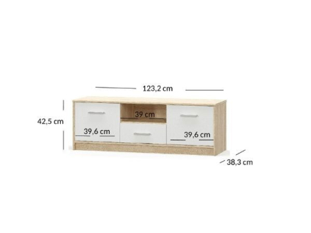Colectia TIPS - Comoda TV TIPS, 2 usi, 1 sertar, stejar sonoma + alb, 123,2x38,3x42,5 cm
