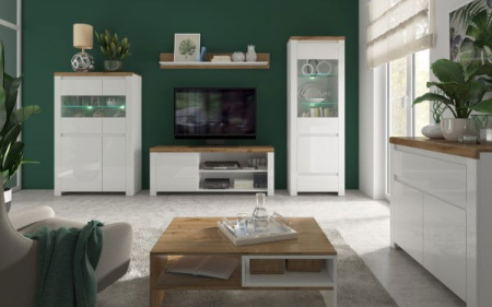 Comoda TV VIGO, 1 usa, alb + stejar wotan, 156x41,5x61 cm [4]