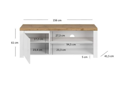 Comode TV - Comoda TV VIGO, 1 usa, alb + stejar wotan, 156x41,5x61 cm