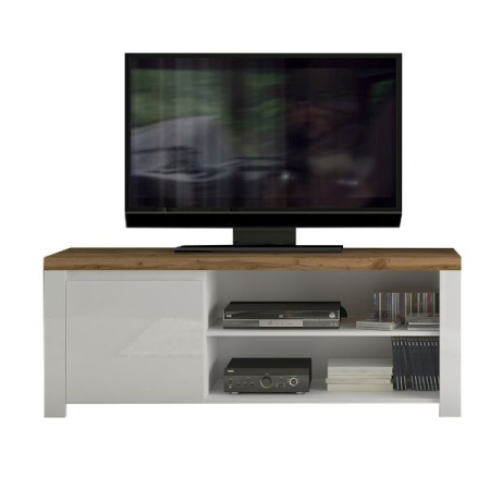 Comode TV - Comoda TV VIGO, 1 usa, alb + stejar wotan, 156x41,5x61 cm