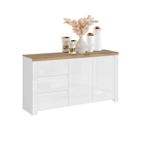 Comoda VIGO, 2 usi, 3 sertare, alb + stejar wotan, 156x41,5x84,5 cm [6]
