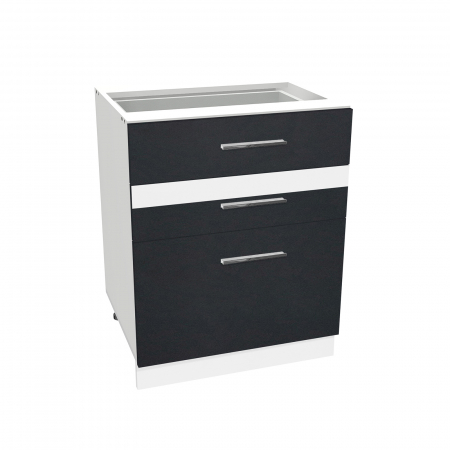 Corp inferior 60 YANA, 3 sertare, corp alb, fronturi gri + alb, 60x50x77 cm