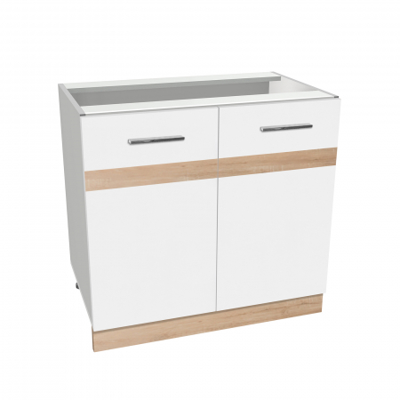 Corp inferior 80 YANA, 2 usi, corp alb, fronturi alb + sonoma, 80x50x77 cm