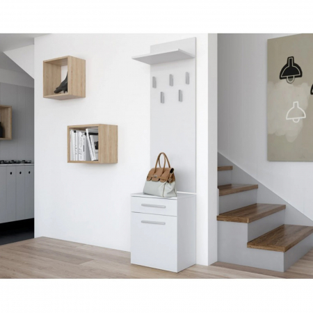 Promo - Cuier BANGOR, cu lada si sertar, 50x35x181 cm - ExpoMob