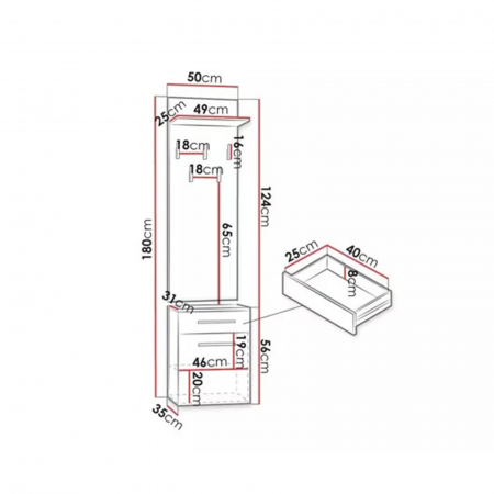 Promo - Cuier BANGOR, cu lada si sertar, 50x35x181 cm - ExpoMob