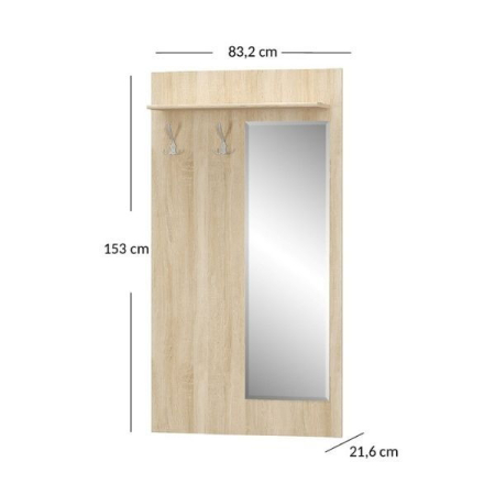 Colectia TIPS - Cuier cu oglinda TIPS, stejar sonoma, 83,2x21,6x153 cm
