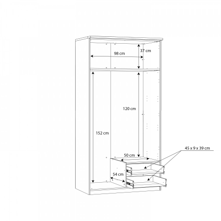 Dulap BRTS822S-W14, 2 usi, 2 sertare, oglinda, 100.1x61.5x201.6 cm - ExpoMob [6]