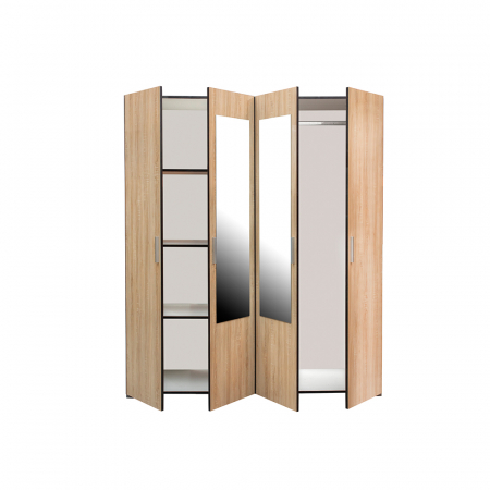 Dulap CORINNE, oglinzi, 4 usi, 4 rafturi, bara de haine, 160x50x188 cm - ExpoMob