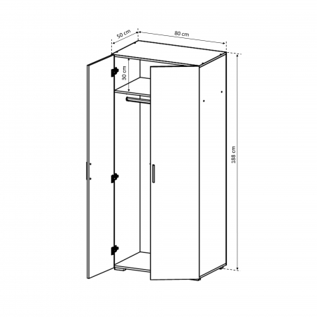 Dulapuri - Dulap CORINNE, 2 usi, 1 raft, bara de haine, 80x50x188 cm - ExpoMob