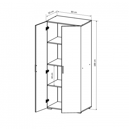 Dulapuri - Dulap CORINNE, 2 usi, 4 rafturi, 80x50x188 cm - ExpoMob