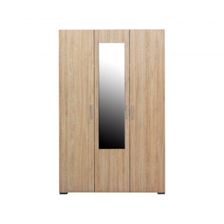 Dulap CORINNE 3 usi, 4 rafturi, bara de haine, oglinda, sonoma deschis, cant sonoma inchis, 120x50x188 cm