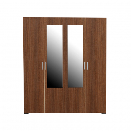 Dulap CORINNE, oglinzi, 4 usi, 4 rafturi, bara de haine, nuc, cant vanilie, 160x50x188 cm