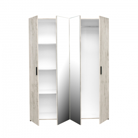 Depozitare - Dulap ECONO, oglinzi, 4 usi, 4 rafturi, bara de haine, sherwood, 160x50x206 cm - ExpoMob