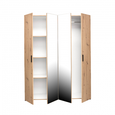 Depozitare - Dulap ECONO, oglinzi, 4 usi, 4 rafturi, bara de haine, sherwood, 160x50x206 cm - ExpoMob