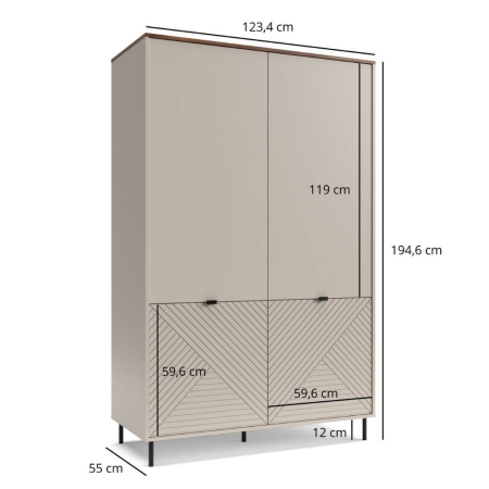 Dulap EVO, 2 usi, casmir + stejar castello, 123,2x54,9x194,5 cm [5]