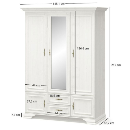 Colectia IRYS - Dulap IRYS, 5 usi, 2 sertare, cu oglinda, pin anderson, 145,1x62,2x212 cm