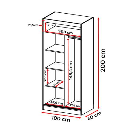 Dulapuri - Dulap KOSS 01, usi glisante, 100x60x200 cm - ExpoMob