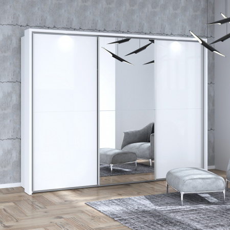 Dulap LONA LQNS13214B, usi glisante, oglinda, 3 rafturi, bara de haine, alb, 280,5x63,9x215,9 cm - ExpoMob [4]
